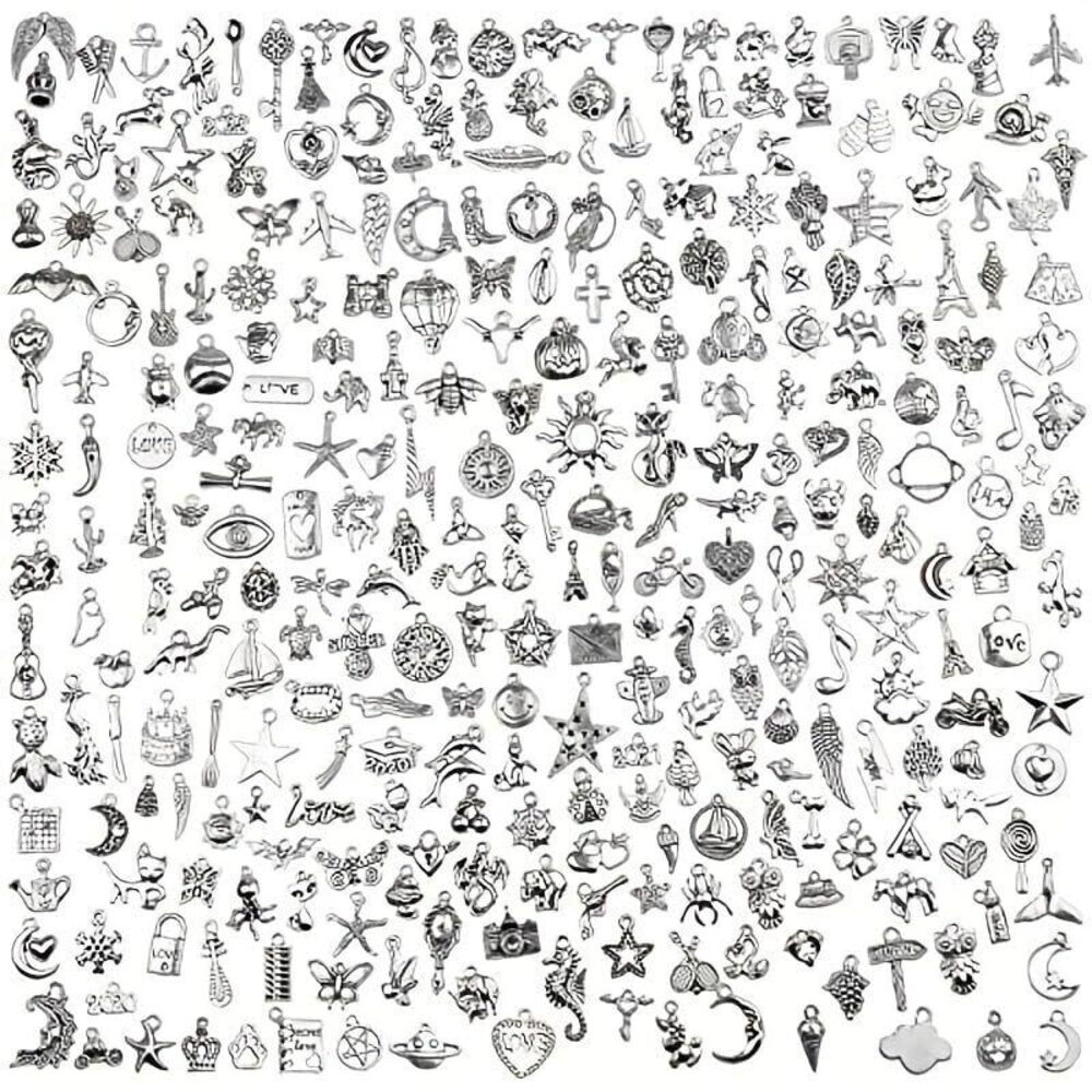 2383 Bulk Silver Jewelry Making Charms: 300 Pcs Metal Assorted Small